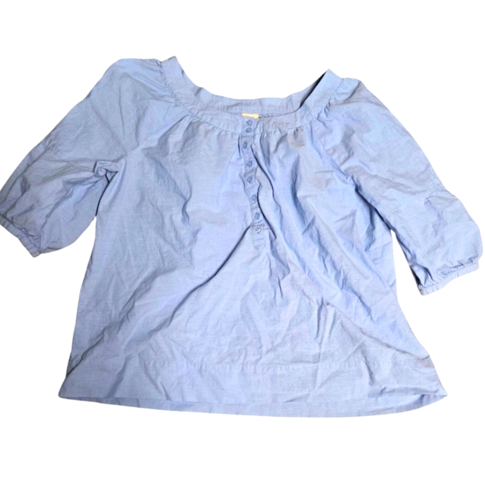 Light Blue Women's Button-Front Peasant Blouse